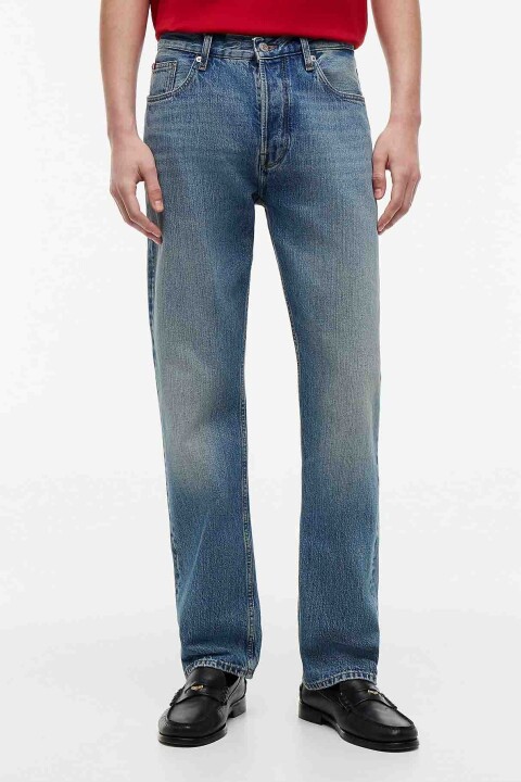 Erkek Normal Bel Düz Paça Jean Pantolon - Mavi 