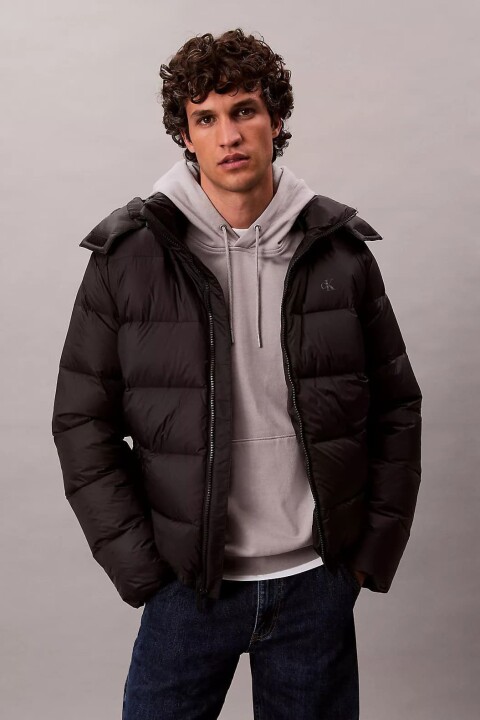 Erkek Normal Kalıp Çıkarılabilir Kapüşonlu Şişme Mont - Siyah 