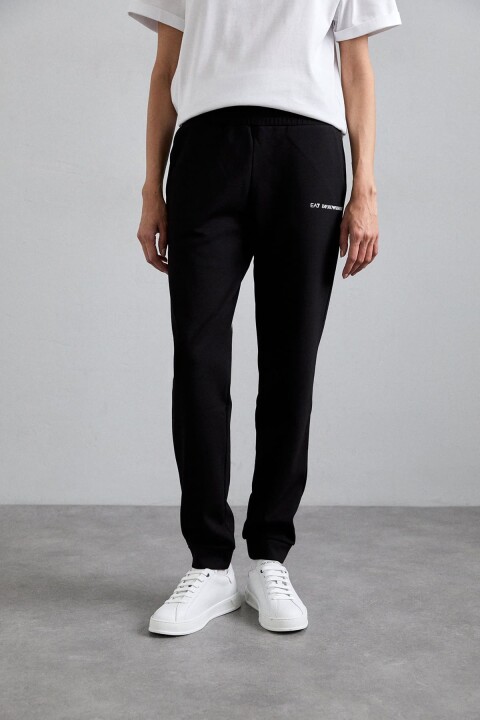 Erkek Normal Kalıp Lastik Paçalı Eşofman Altı - Siyah - Ea7