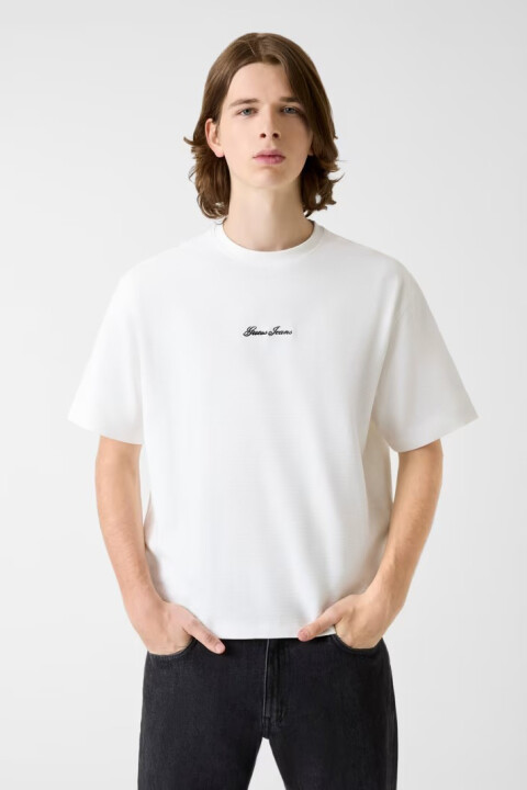 Erkek Ottoman Dokulu T-Shirt - Beyaz - Guess