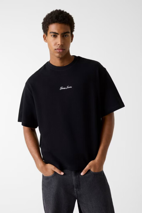Erkek Ottoman Dokulu T-Shirt - Siyah - Guess