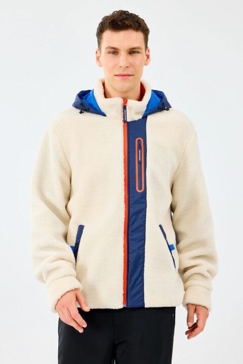 Erkek Outdoor Fleece Full Zip Sherpa Mont - Krem 