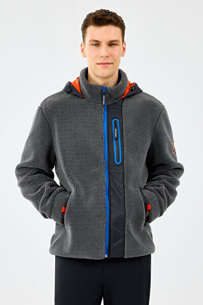 Erkek Outdoor Fleece Full Zip Sherpa Regular Fit Kapüşonlu Göğüs Cepli Polar Ceket - Gri - Skechers