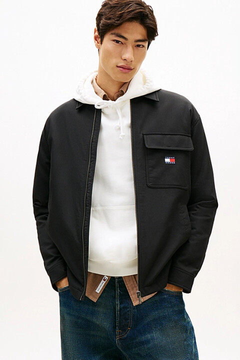 Erkek Oversize Fitilli Dokulu Teknik Dolgulu Gömlek Ceket - Siyah 