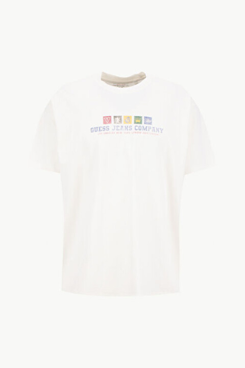 Erkek Oversize Kalıp Bisiklet Yaka Kısa Kol Grafik Baskılı T-Shirt - Beyaz 