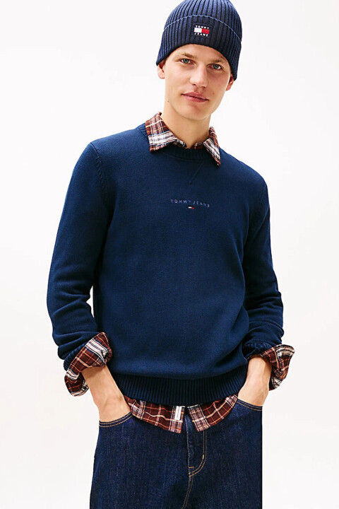 Erkek Pamuklu Bisiklet Yaka Kazak - Lacivert 