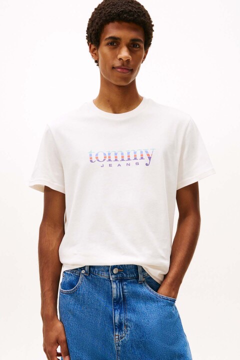 Erkek Pamuklu Dar Kesim Logolu T-Shirt - Beyaz - Tommy Hilfiger