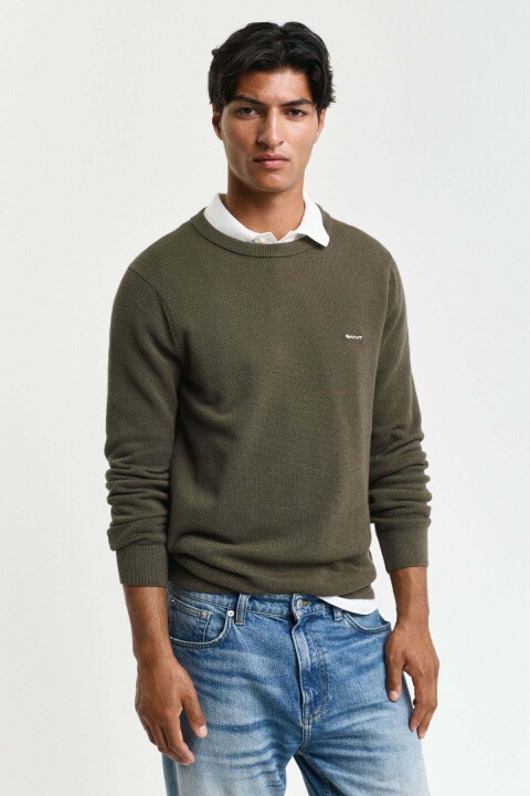 Erkek Pamuklu Kazak - Yeşil - Gant