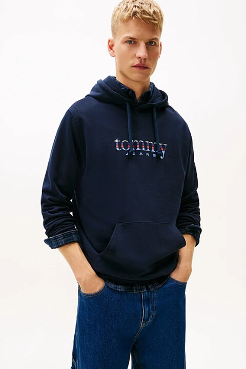 Erkek Pamuklu Logolu Kapüşonlu Sweatshirt - Lacivert - Tommy Hilfiger