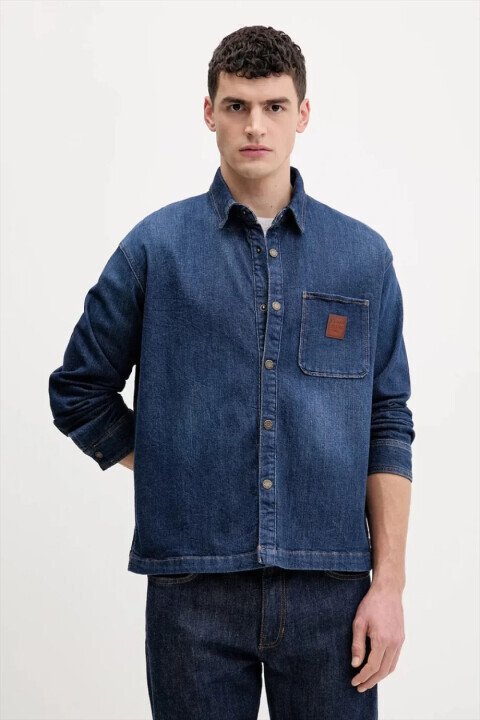 Erkek Pamuklu Tam Kalıp Tek Cepli Kot Gömlek - Lacivert - Guess