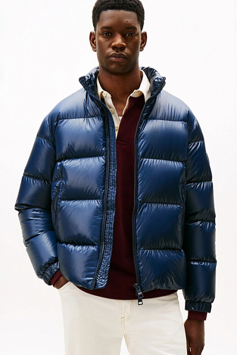 Erkek Parlak Görünümlü Tam Kalıp Dik Yaka Şişme Mont - Lacivert - Tommy Hilfiger