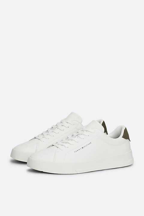 Erkek Pebble Grain Court Sneaker - Beyaz 