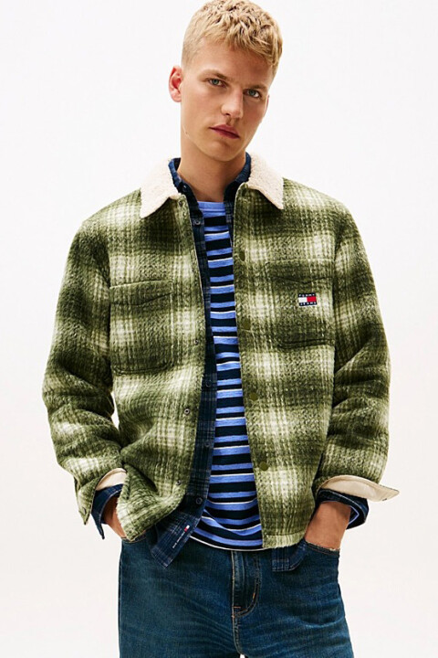 Erkek Peluş Yaka Detaylı Oversized Gömlek Ceket - Yeşil - Tommy Hilfiger