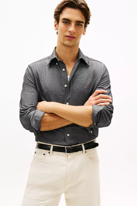 Erkek Performance Pique Oxford Gömlek - Siyah - Tommy Hilfiger