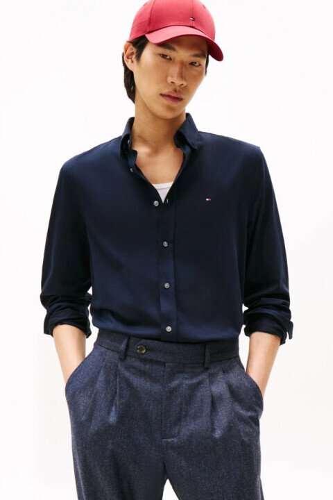 Erkek Performans Düğmeli Yaka Gömlek - Lacivert - Tommy Hilfiger