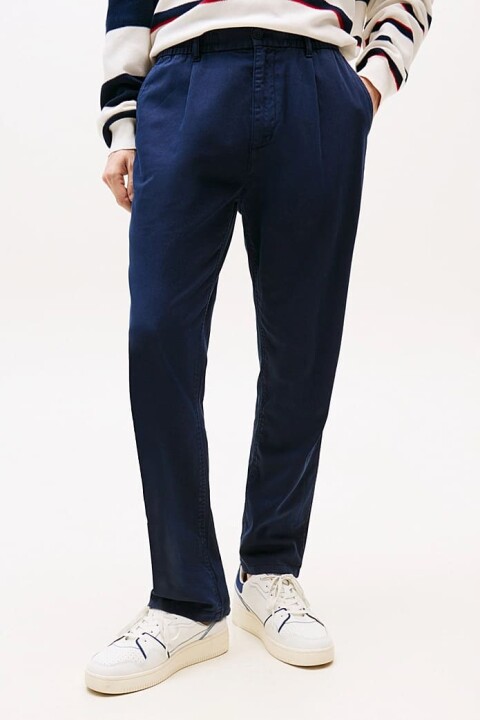 Erkek Pilili Rahat Konik Kesim Pantolon - Lacivert 