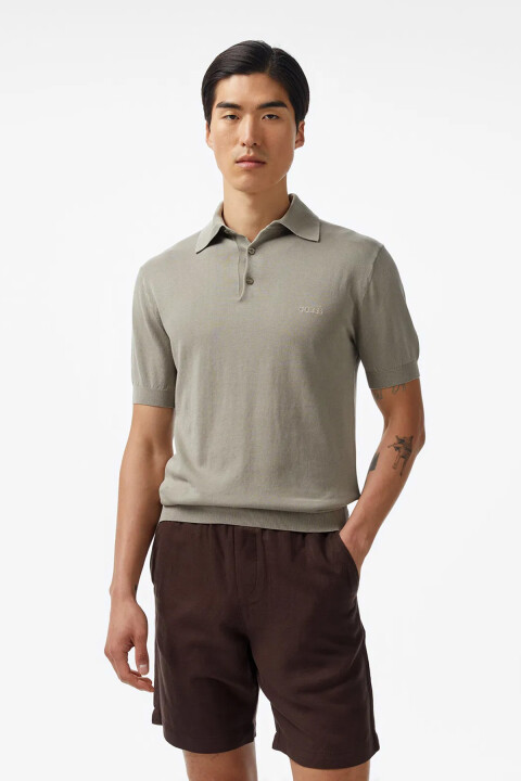 Erkek Polo Yaka İpek Karışımlı Triko T-Shirt - Yeşil 