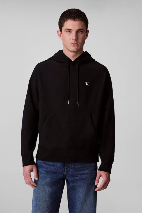 Erkek Premium Terry Monogram Kapüşonlu Sweatshirt - Siyah - Calvin Klein