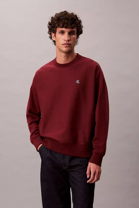 Erkek Rahat Kalıp Bisiklet Yaka Sweatshirt - Bordo 