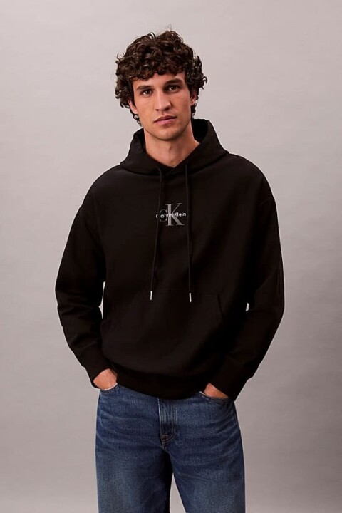 Erkek Rahat Kalıp Kapüşonlu Sweatshirt - Siyah 