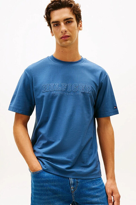 Erkek Rahat Kesim Kabartma Logolu T-Shirt - Mavi 