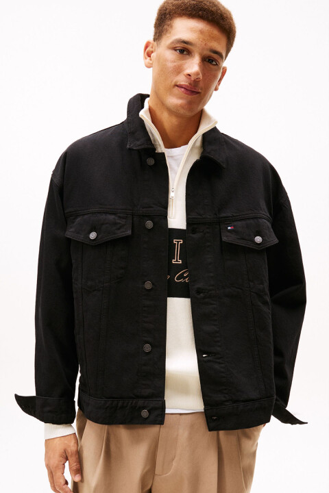 Erkek Rahat Kesim Yıkanmış Denim Ceket - Siyah 