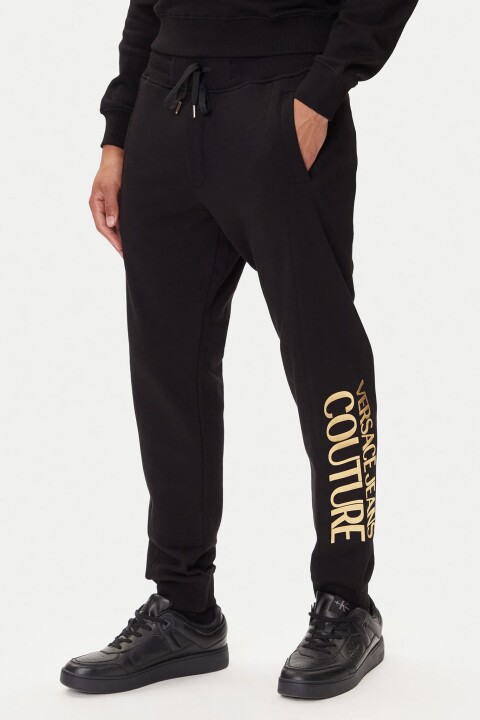 Erkek Regular Fit Altın Rengi Varak Logolu Eşofman Altı - Siyah/Gold - Versace