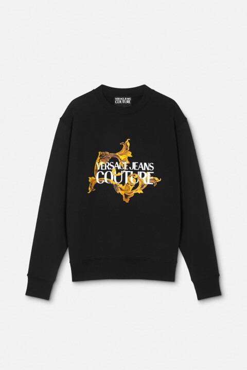 Erkek Regular Fit Barok Desenli Yazı Logolu Bisiklet Yaka Sweatshirt - Siyah/Altın Sarısı - Versace