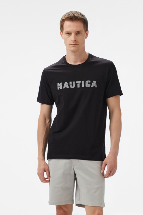 Erkek Regular Fit Baskılı T-Shirt - Siyah - Nautica