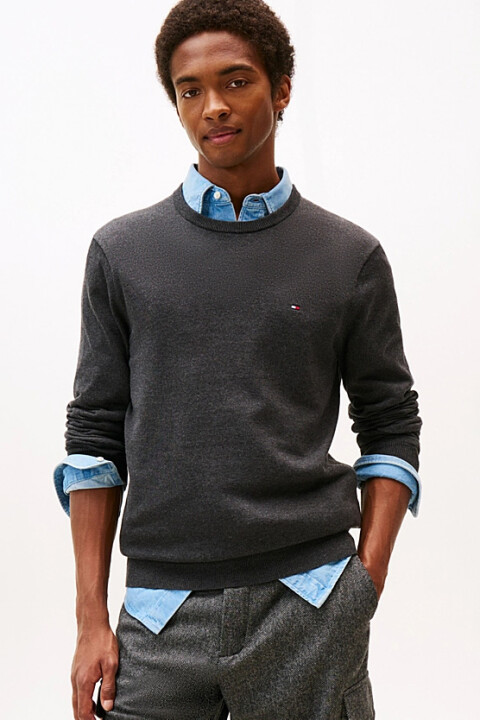 Erkek Regular Fit Bisiklet Yaka Kazak - Antrasit - Tommy Hilfiger