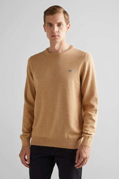 Erkek Regular Fit Bisiklet Yaka Kazak - Bej 