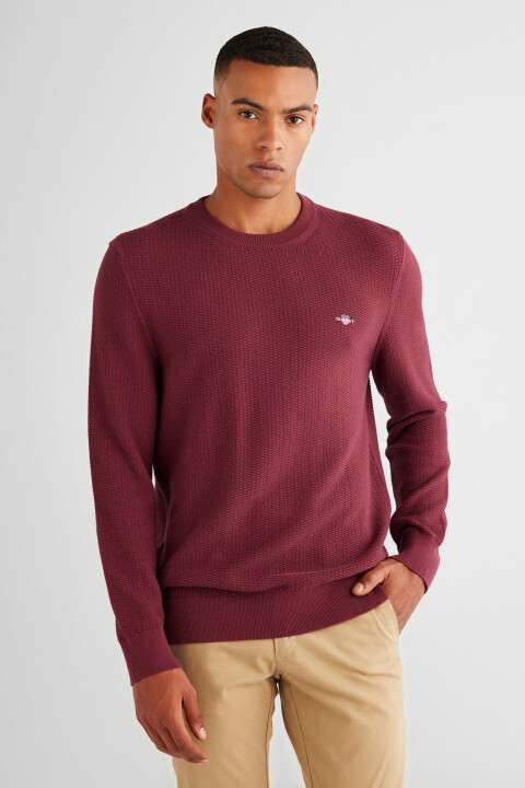 Erkek Regular Fit Bisiklet Yaka Kazak - Bordo 