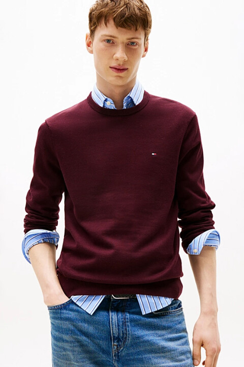 Erkek Regular Fit Bisiklet Yaka Kazak - Bordo - Tommy Hilfiger