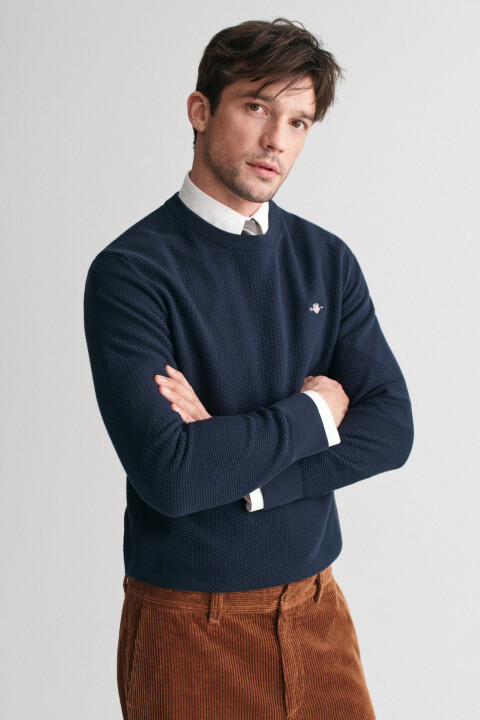 Erkek Regular Fit Bisiklet Yaka Kazak - Lacivert - Gant