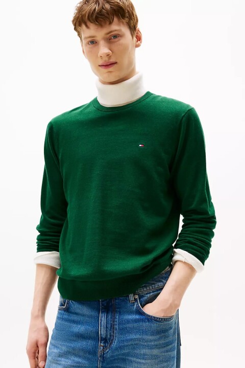 Erkek Regular Fit Bisiklet Yaka Kazak - Yeşil - Tommy Hilfiger