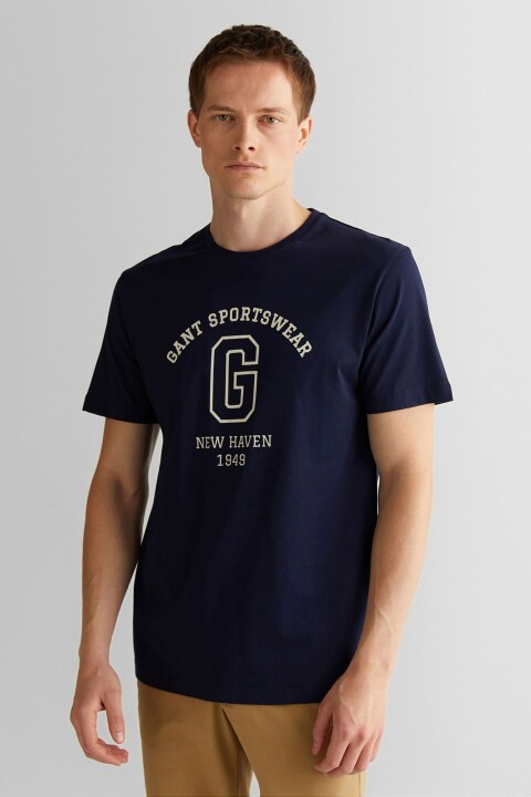 Erkek Regular Fit Bisiklet Yaka Logolu T-Shirt - Lacivert - Gant