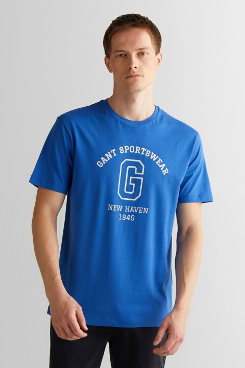 Erkek Regular Fit Bisiklet Yaka Logolu T-Shirt - Mavi - Gant