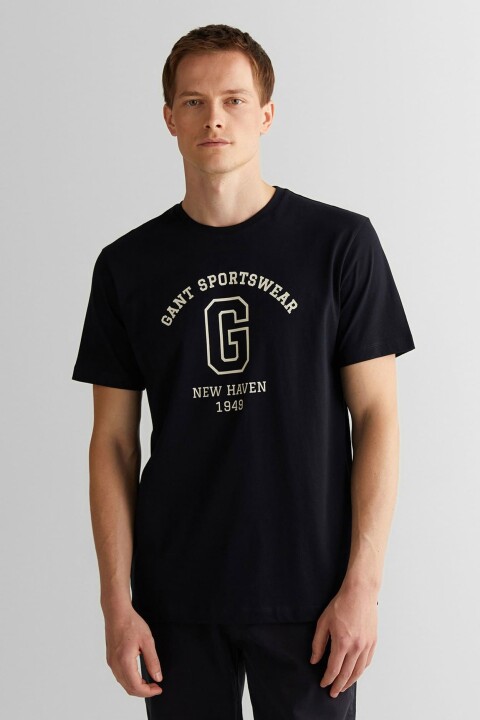 Erkek Regular Fit Bisiklet Yaka Logolu T-Shirt - Siyah 