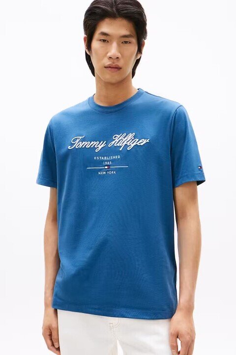 Erkek Regular Fit Bisiklet Yaka Script Logolu T-Shirt - Mavi - Tommy Hilfiger