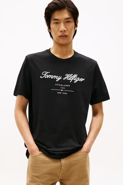 Erkek Regular Fit Bisiklet Yaka Script Logolu T-Shirt - Siyah 