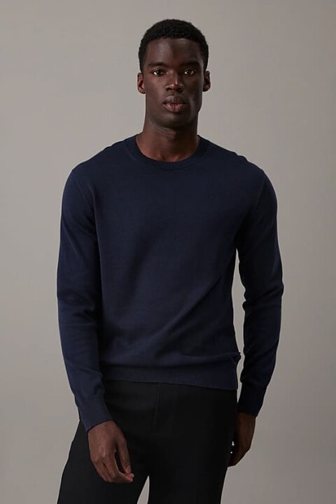 Erkek Regular Fit Bisiklet Yaka Supima Pamuklu Triko Kazak - Lacivert 