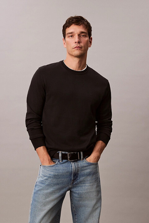 Erkek Regular Fit Bisiklet Yaka Supima Pamuklu Triko Kazak - Siyah - Calvin Klein