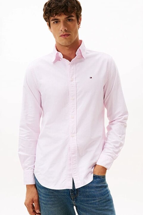 Erkek Regular Fit Çizgili Pamuklu Oxford Gömlek - Pembe - Tommy Hilfiger