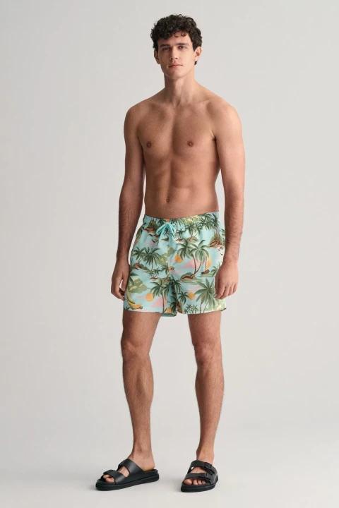 Erkek Regular Fit Desenli Mayo Şort - Yeşil - Gant