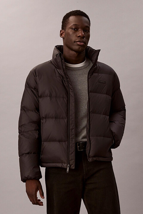 Erkek Regular Fit Dik Yaka Aplike Logolu Şişme Mont - Siyah - Calvin Klein