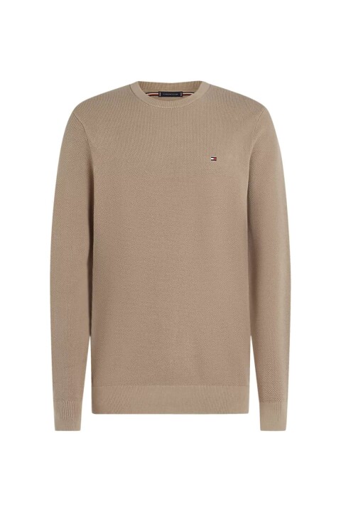 Erkek Regular Fit Dokulu Örgü Bisiklet Yaka Triko Kazak - Bej 