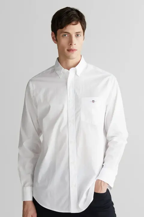 Erkek Regular Fit Düğmeli Yaka Gömlek - Beyaz - Gant