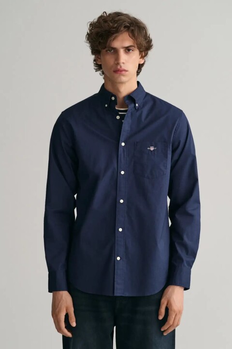 Erkek Regular Fit Düğmeli Yaka Gömlek - Lacivert 