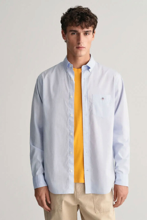 Erkek Regular Fit Düğmeli Yaka Gömlek - Mavi 