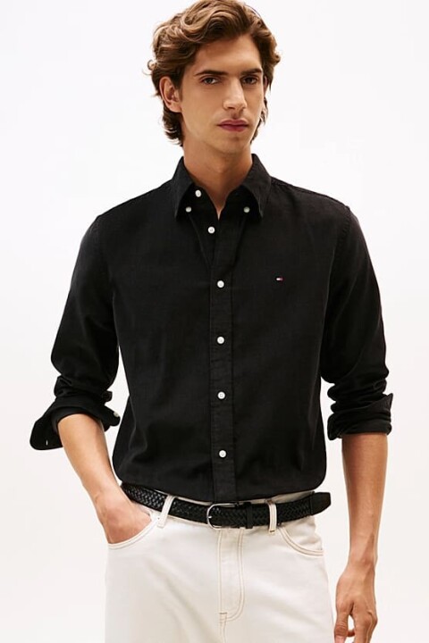 Erkek Regular Fit Düğmeli Yaka Kadife Gömlek - Siyah 